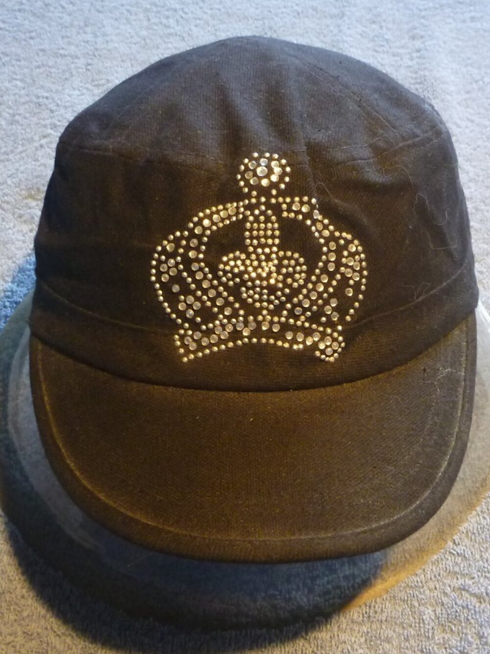 Y2K Black Cadet Military Hat Rhinestone Crown & Heart Bejeweled McBling Cap